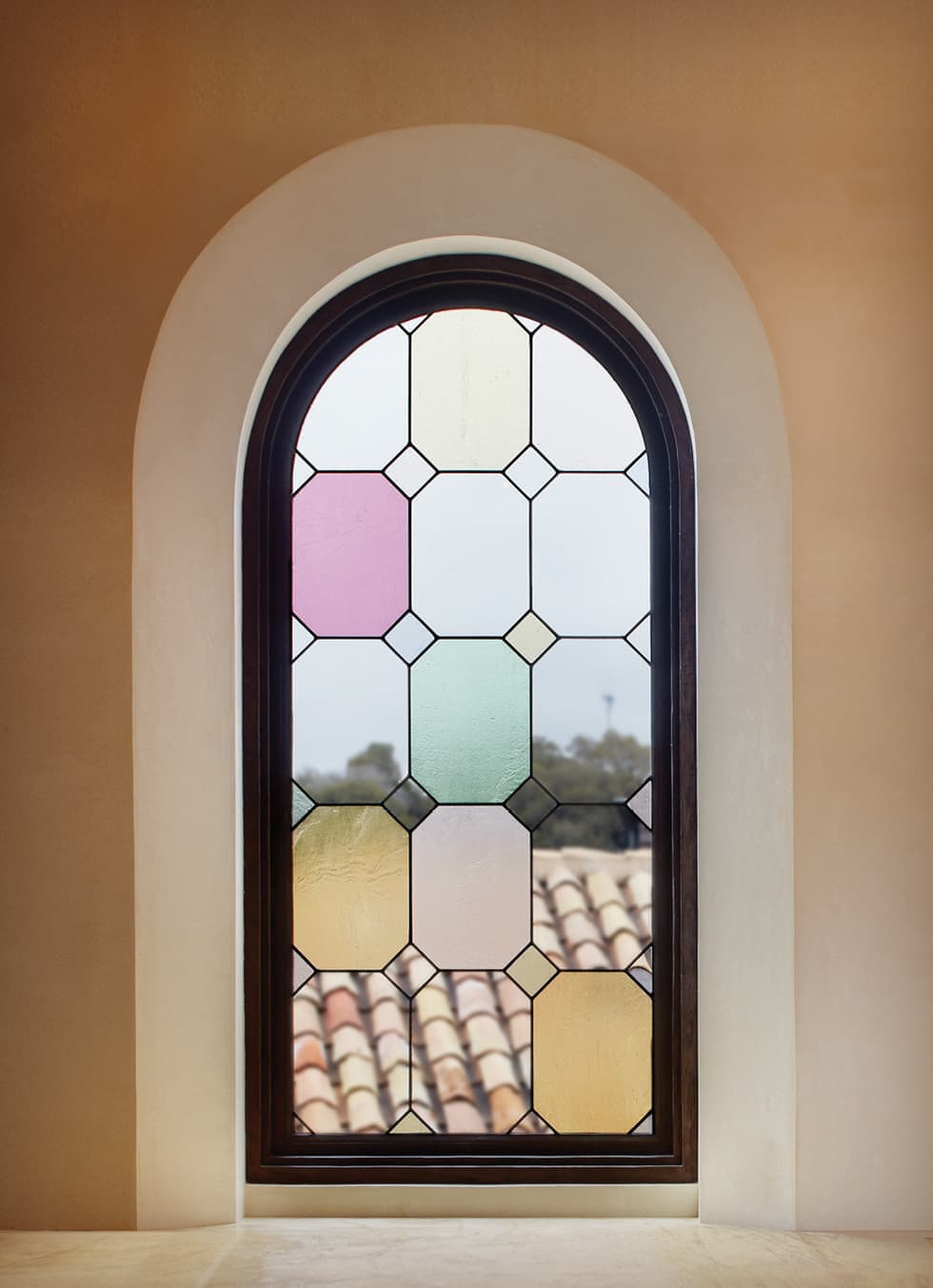 Arched stained glass window