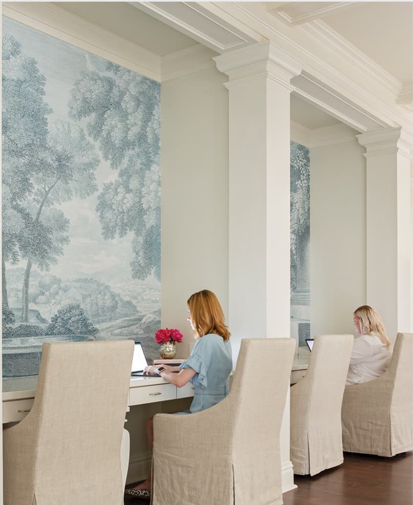 Dining area with wall mural
